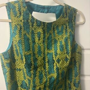 Muse Yellow and Green Sheath Midi Dress Sleeveless Crew Neck